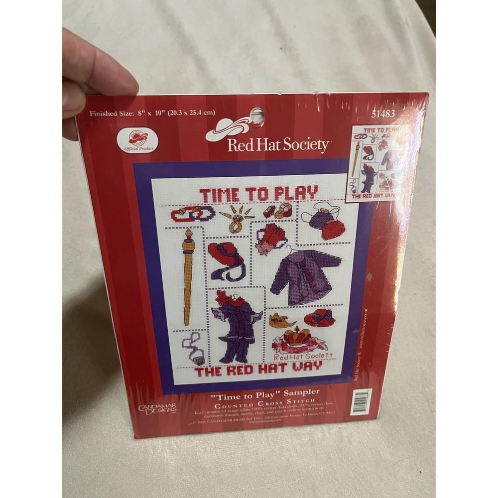CANDAMAR DESIGNS Counted Cross Stitch Kit  Red Hat Society TIME TO PLAY‎ Sampler